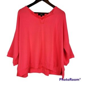 L&B Lucky & Blessed Womens Short Sleeve Oversize Sweatshirt Hot Pink Sz Large